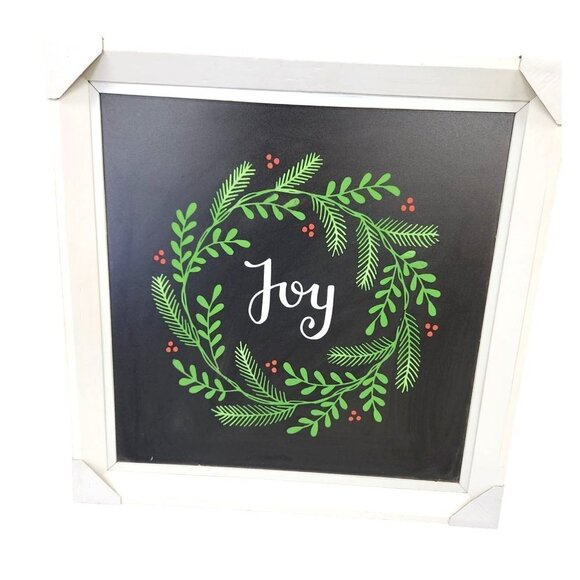 Joy Wreath Sign 22x22 inches Handmade. Chalkboard background with white frame. - Picture 1 of 4